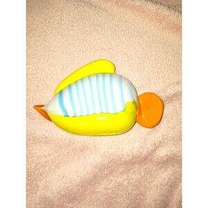 Fused Art Glass Fish 7 in Orange Blue Paperweight Colectable Vintage Midcentury